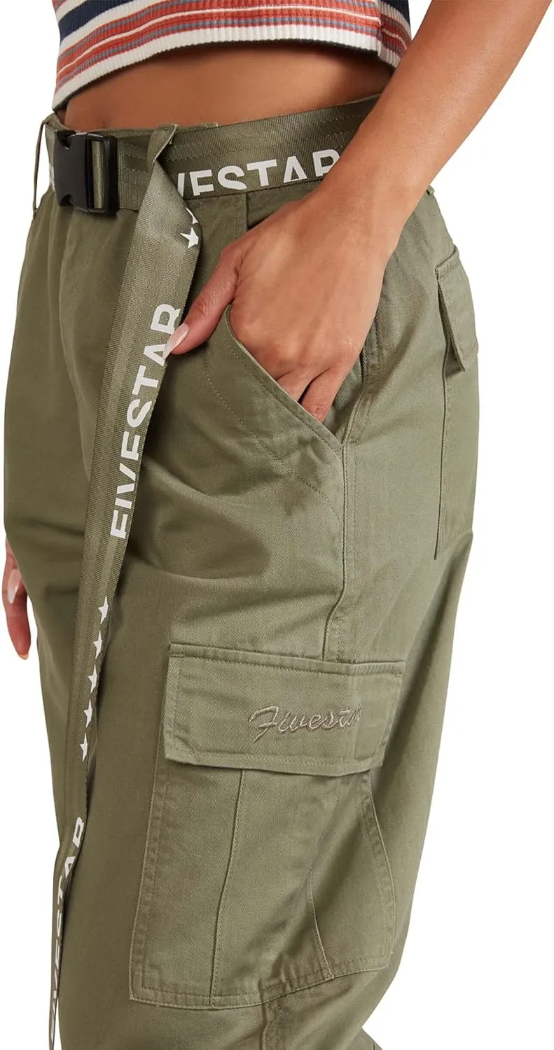 FIVESTAR GENERAL Women's Belted Utility Cargo Crop Pant, High-Rise, Button Closure with Brass Zipper