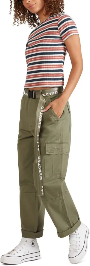 FIVESTAR GENERAL Women's Belted Utility Cargo Crop Pant, High-Rise, Button Closure with Brass Zipper