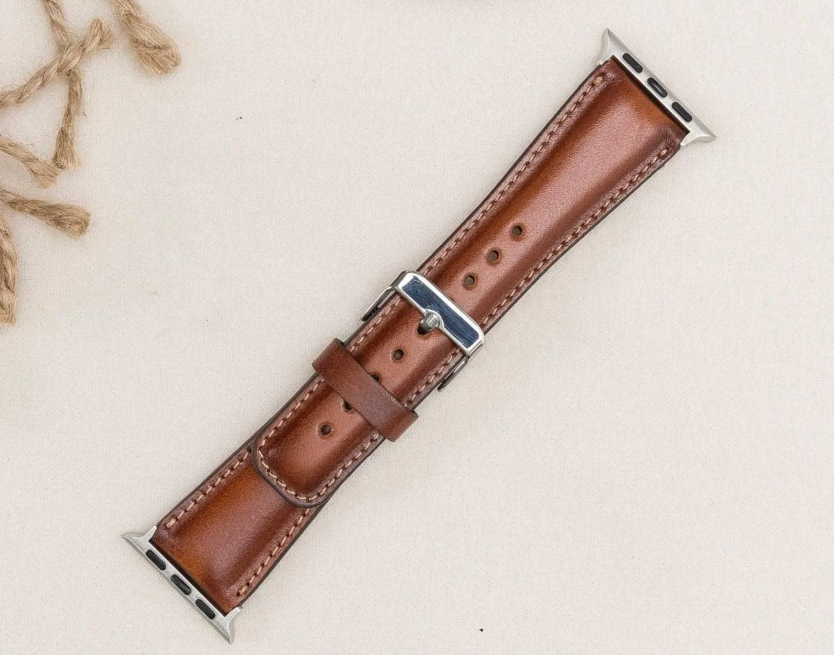 Full Grain Leather Burnished Tan Band for Apple Watch