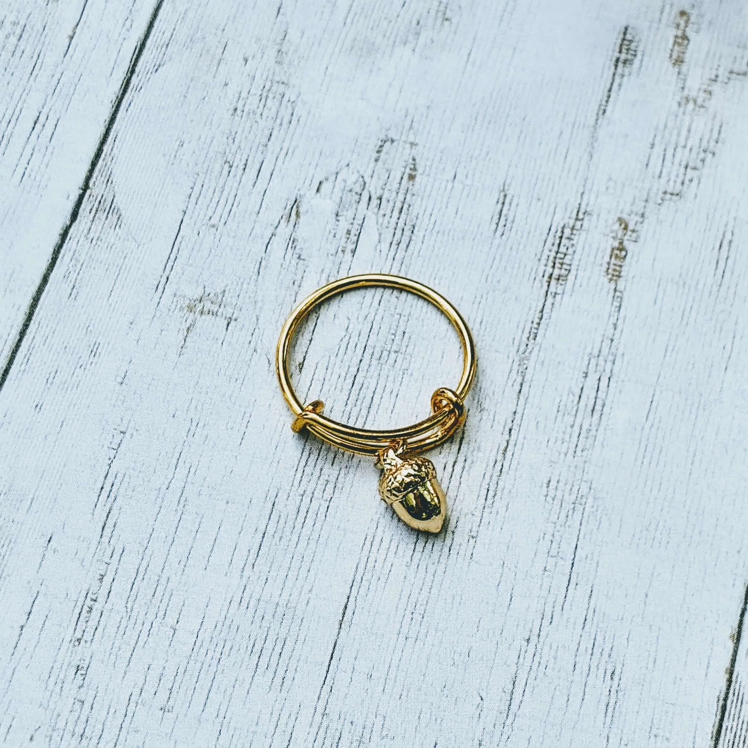 Gold Acorn Expandable Charm Ring