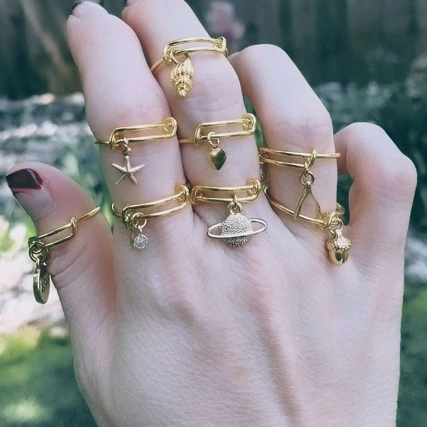 Gold Acorn Expandable Charm Ring