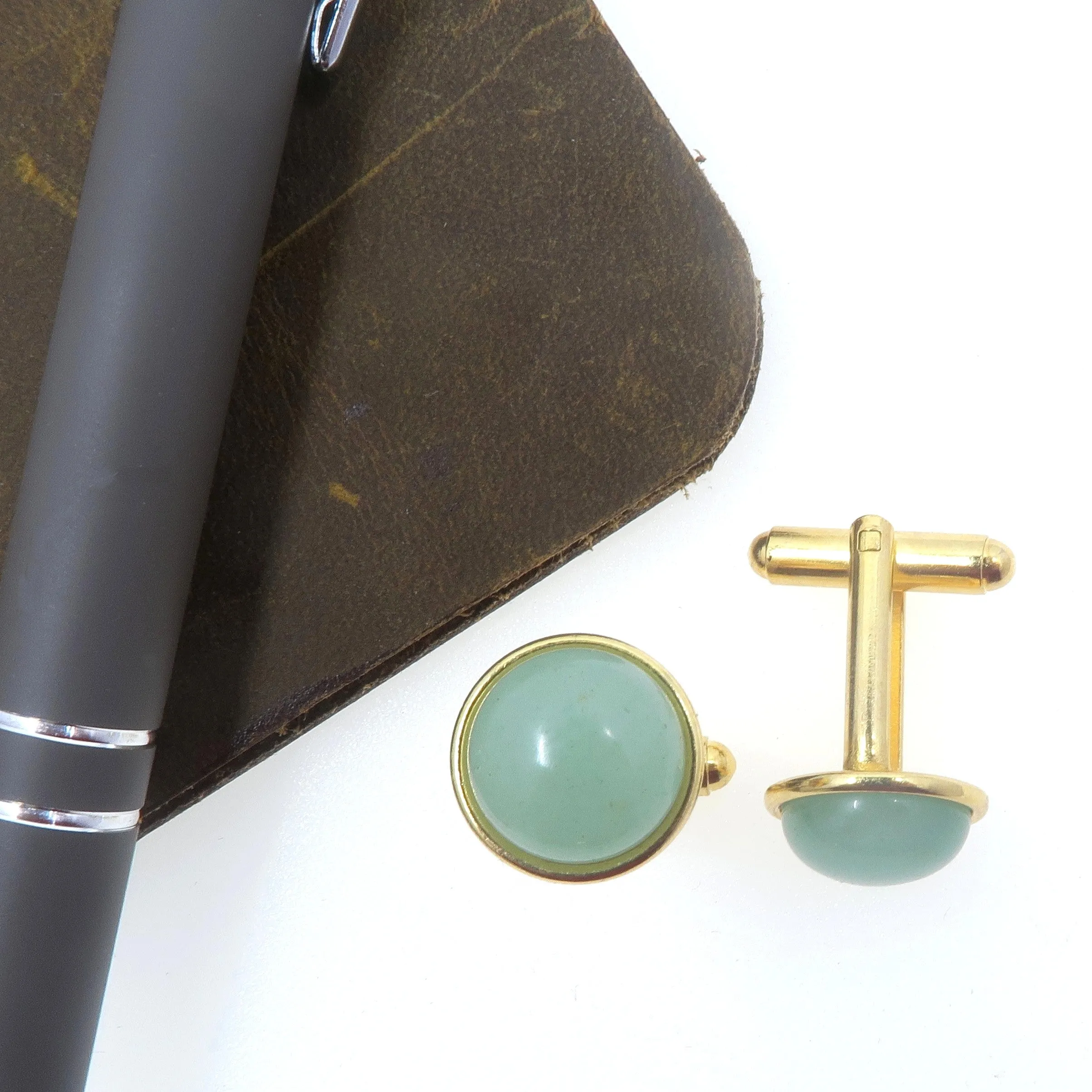 Green Aventurine Cufflinks Money Energy Go for Gold Gemstones