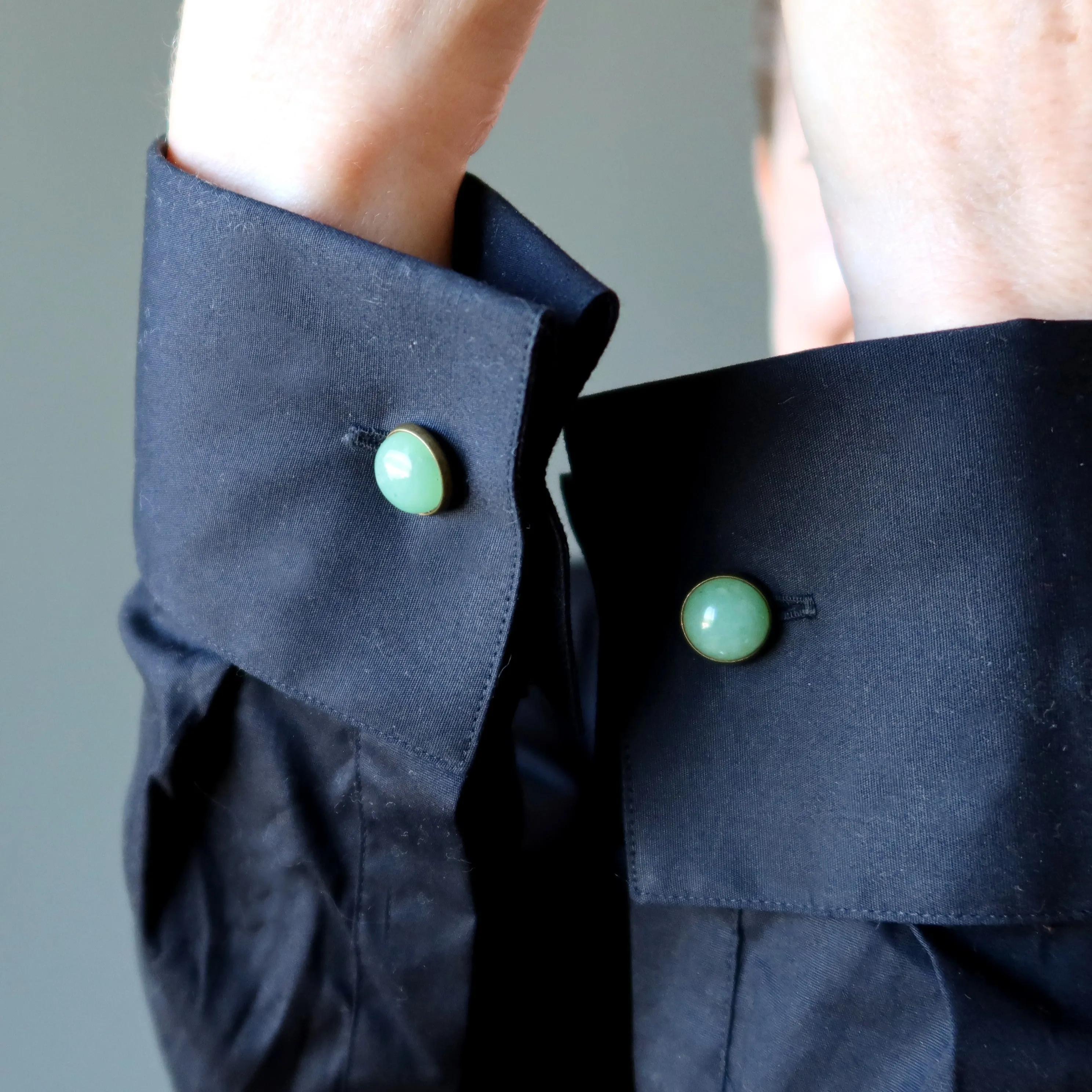 Green Aventurine Cufflinks Wealthy Success Gems in Boss Bronze