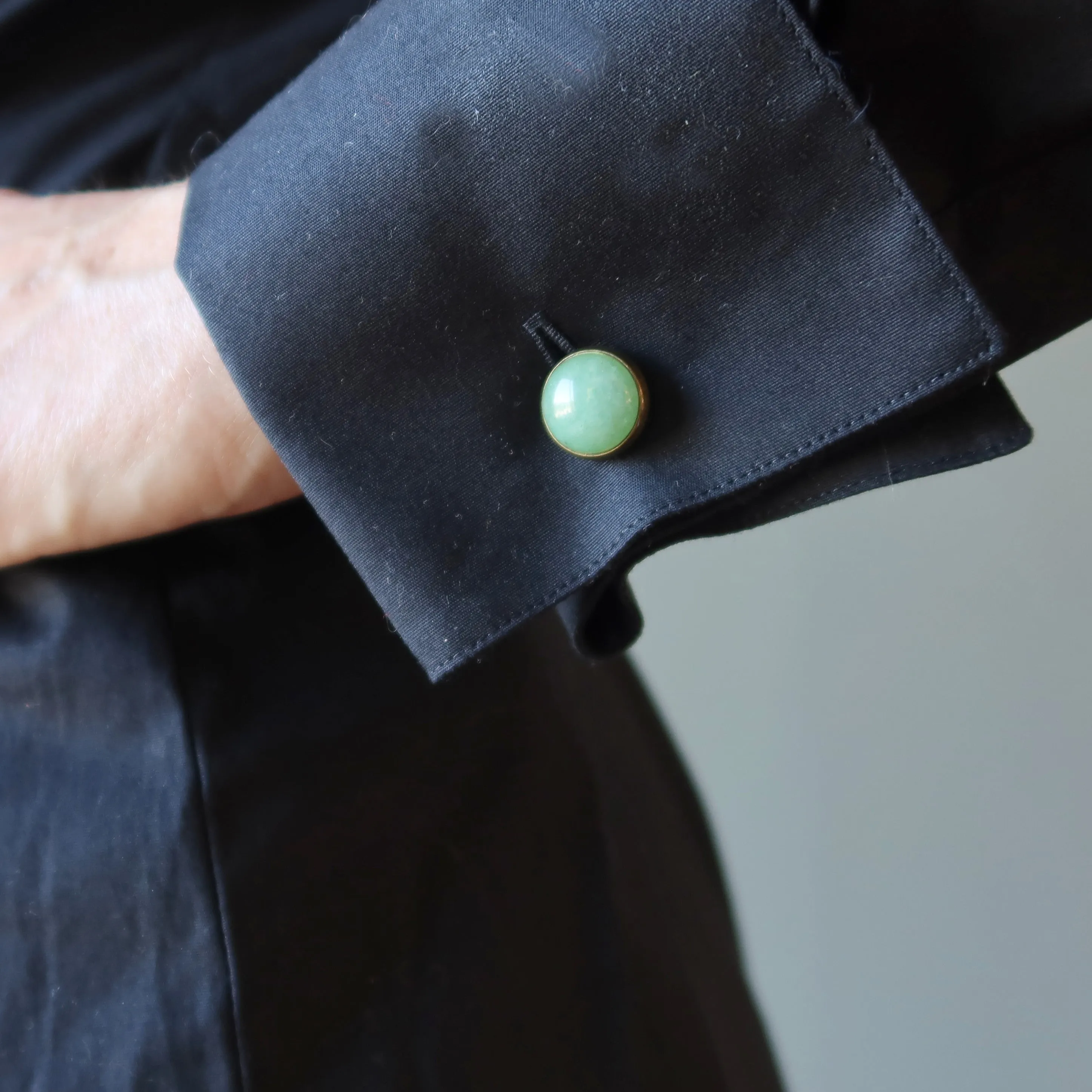 Green Aventurine Cufflinks Wealthy Success Gems in Boss Bronze