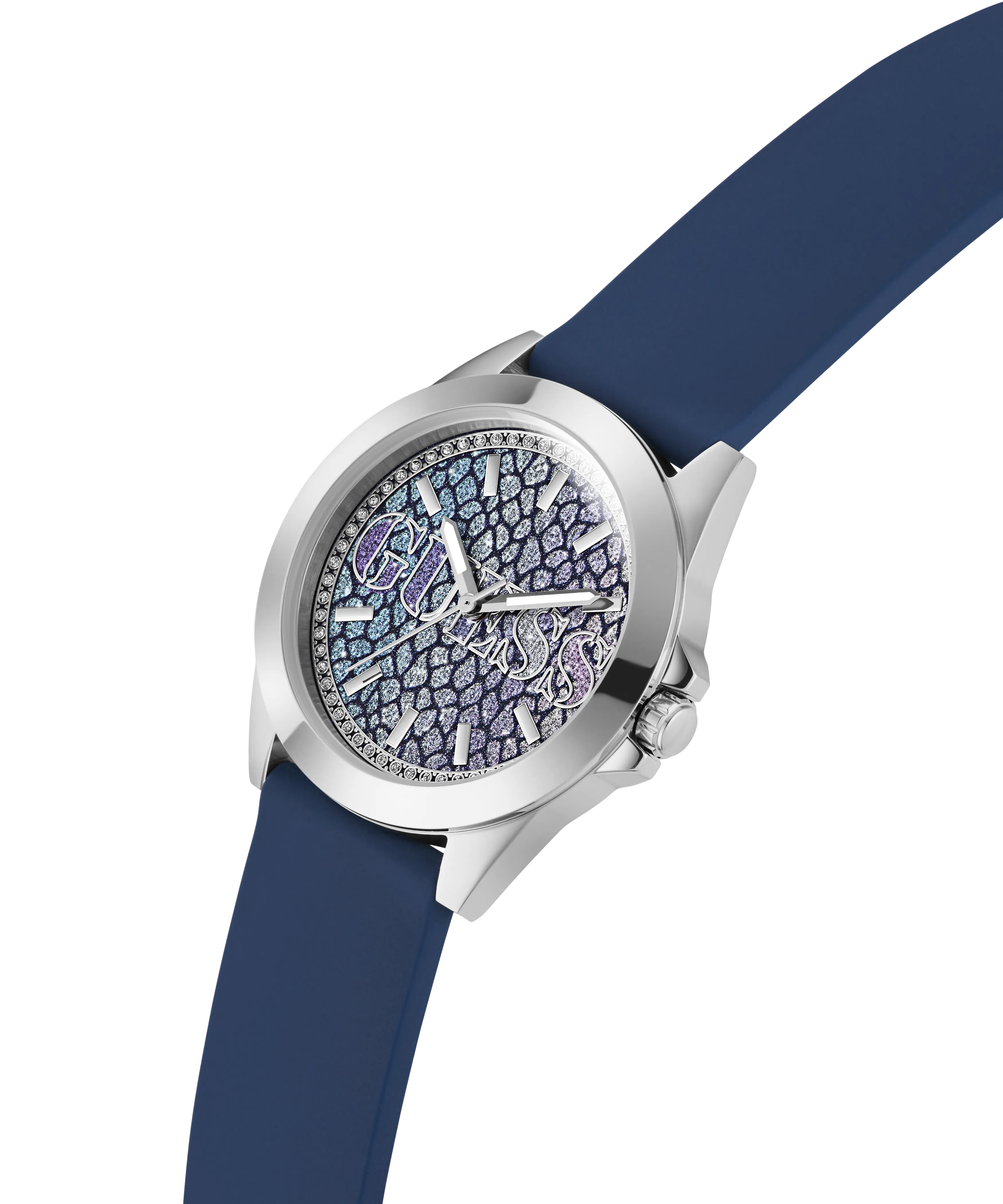 GUESS Ladies Blue Silver Tone Analog Watch