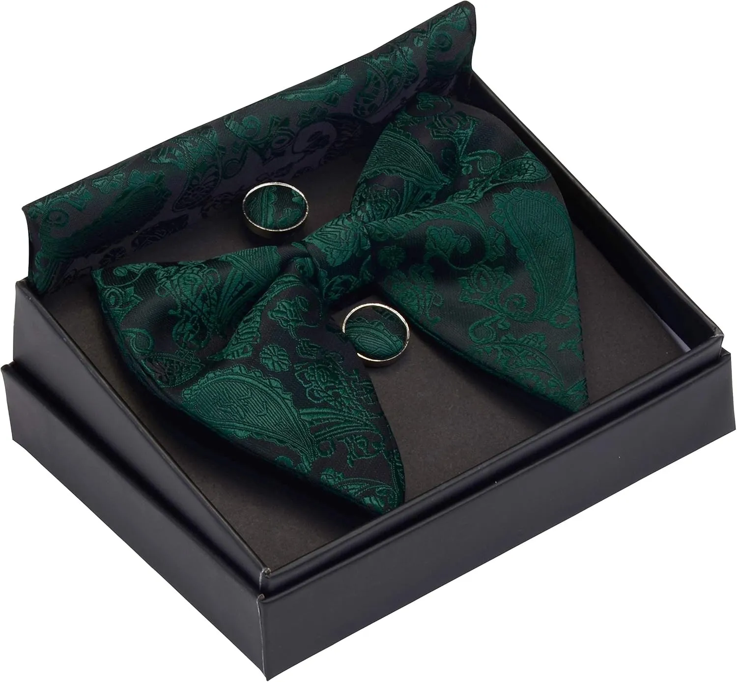 GUSLESON Fashion New Paisley Adjustable Pre-tied Big Bow Tie and Pocket Square Cufflink Set with Gift Box