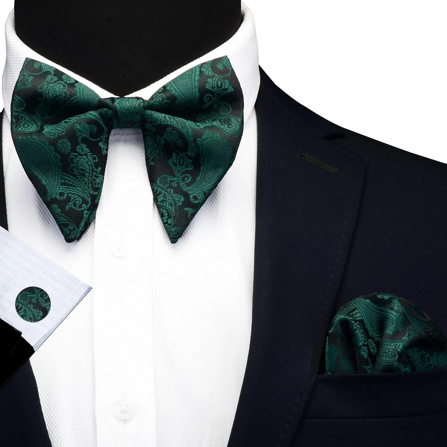 GUSLESON Fashion New Paisley Adjustable Pre-tied Big Bow Tie and Pocket Square Cufflink Set with Gift Box