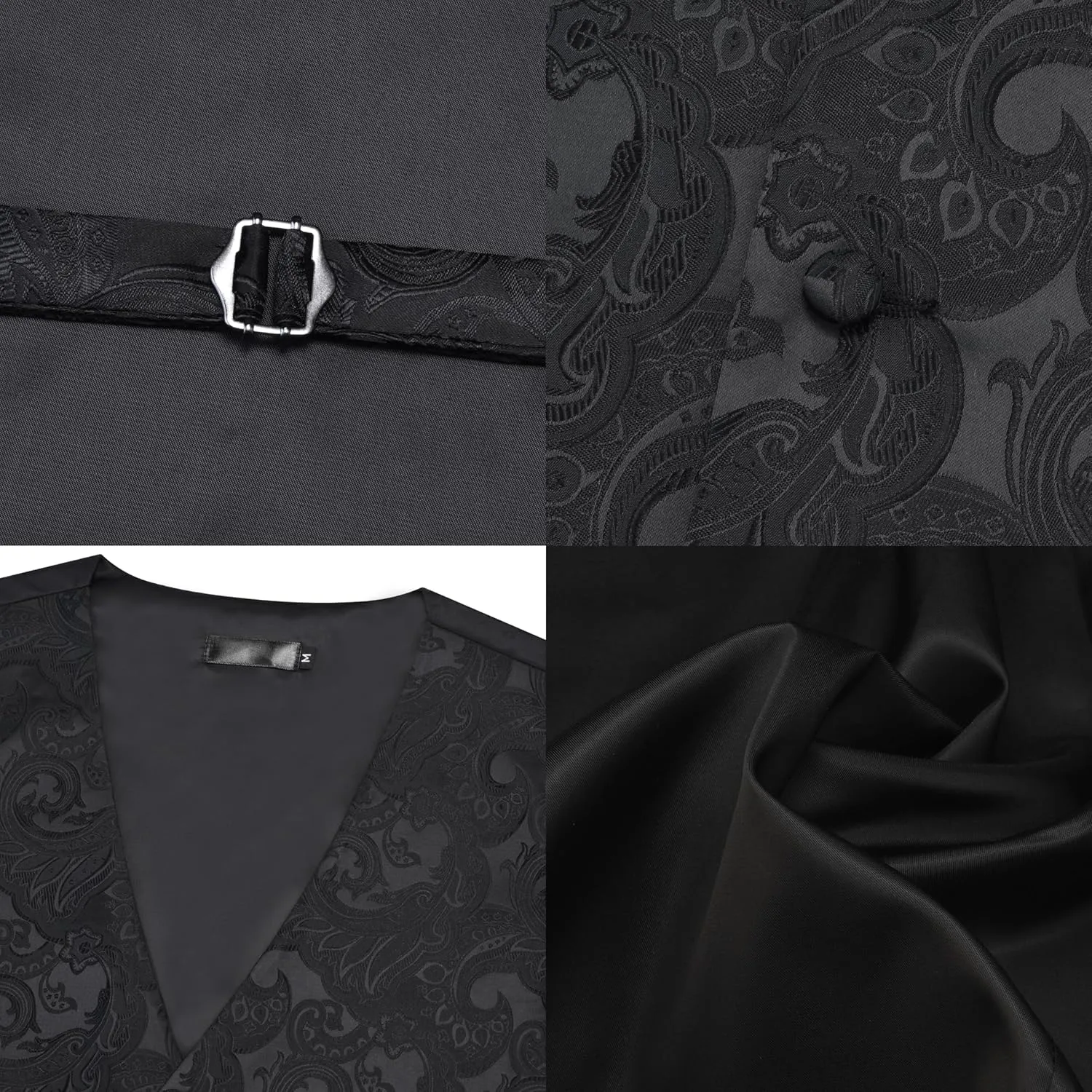 GUSLESON Men's V-Neck Suit Vests Formal Men Vest Paisley Jacquard Tie Waistcoat Bow tie Hanky Set Wedding 7PCS