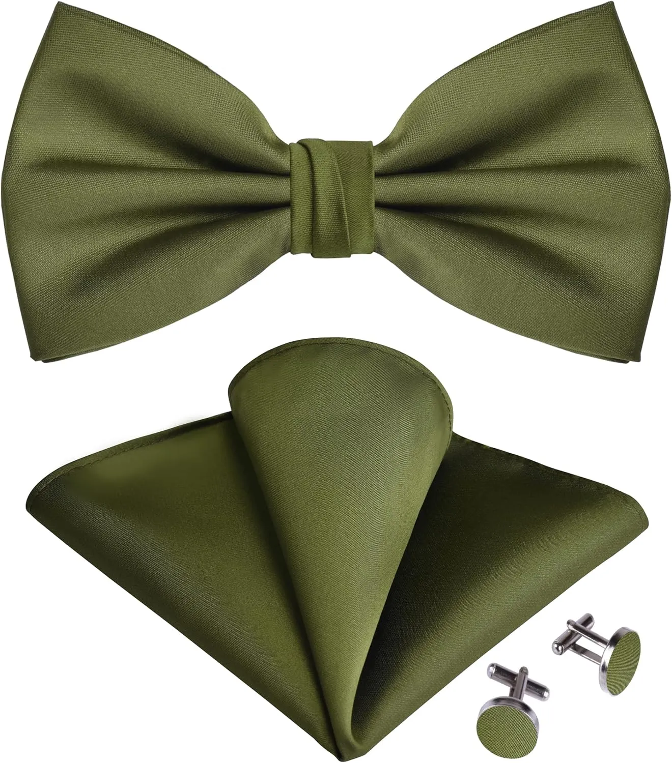 GUSLESON Solid Color Unusual Wrapping Adjustable Pre-tied Bow Tie and Pocket Square Cufflink Set with Gift Box