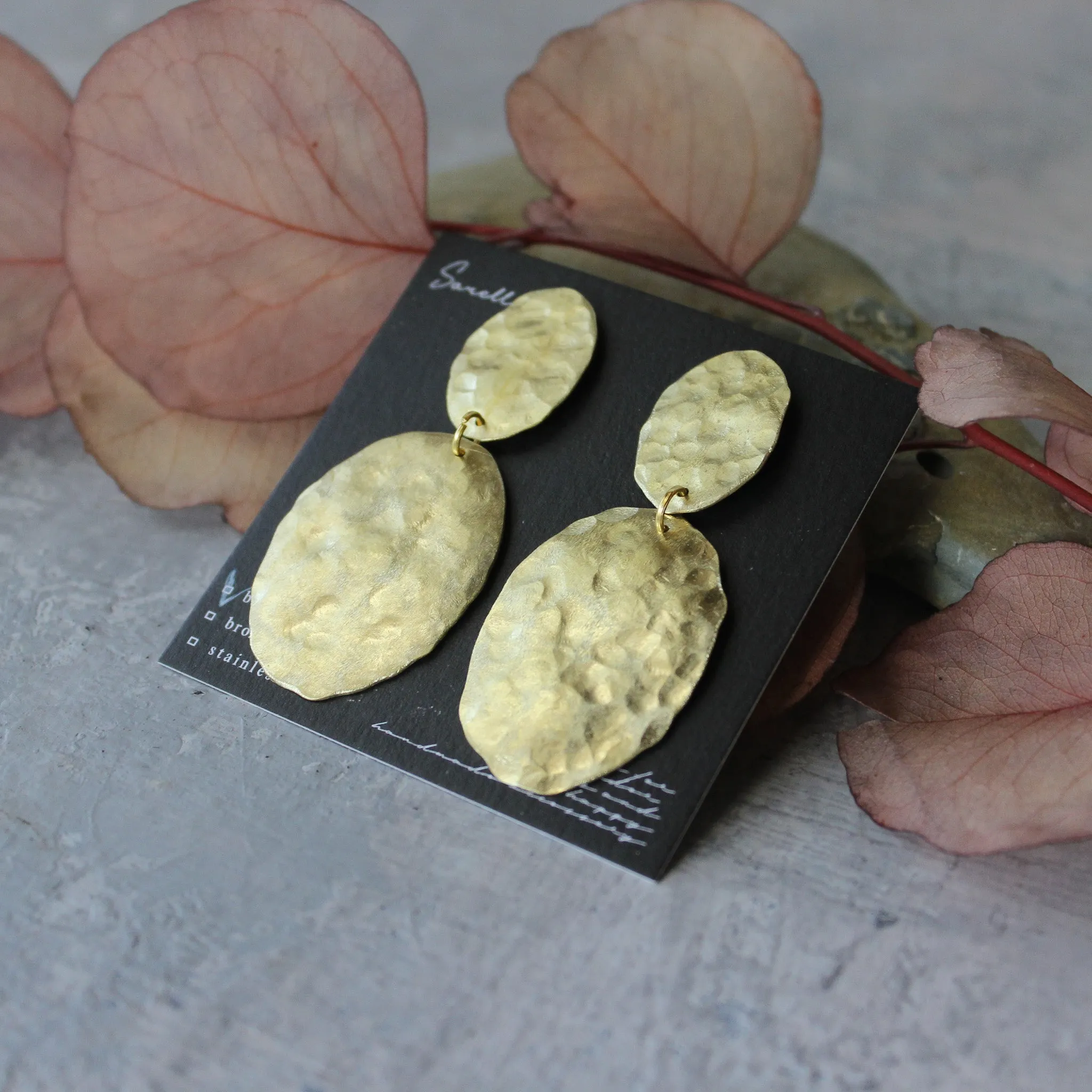 Hammered Brass Pendant Studs