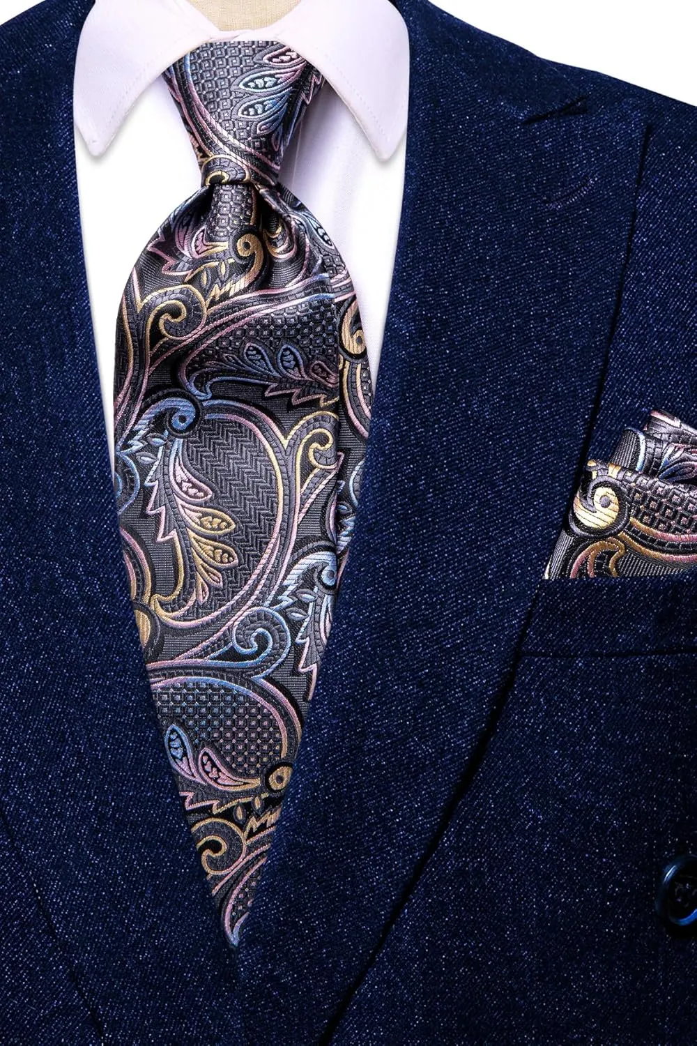 Hi-Tie Silk Paisley Ties for Men Necktie Pocket Square Cufflinks Set Foral Tie Sets Formal Business