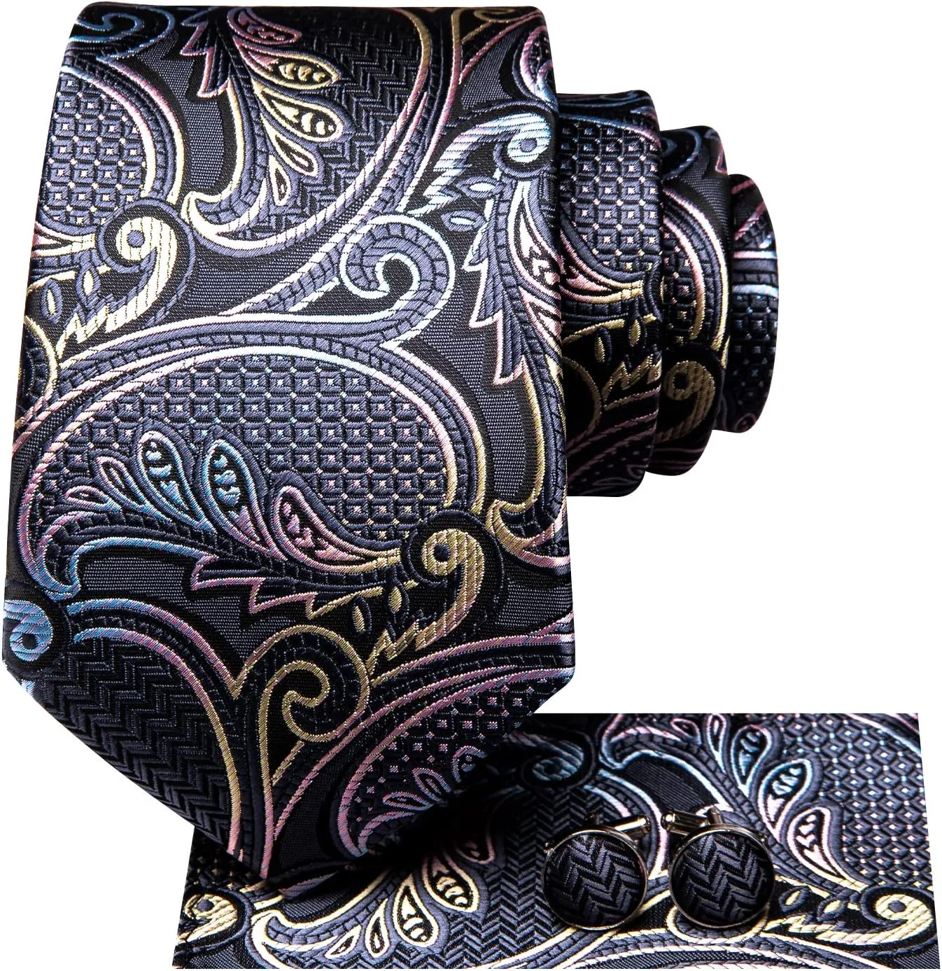 Hi-Tie Silk Paisley Ties for Men Necktie Pocket Square Cufflinks Set Foral Tie Sets Formal Business