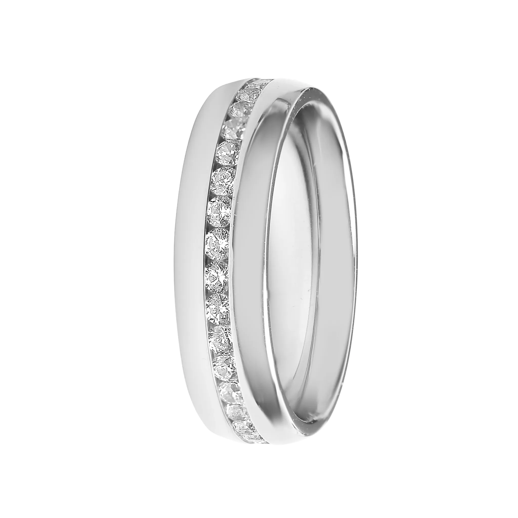 Highly Polished Stainless Steel CZ Center Ring / ZRJ4142