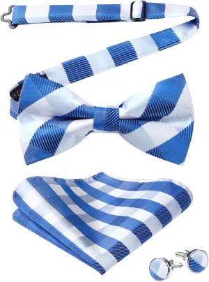 HISDERN Bow Ties for Men Solid Mens Bow Tie Pretied Adjustable Bowtie and Pocket Square Cufflinks Set for Wedding Party Prom
