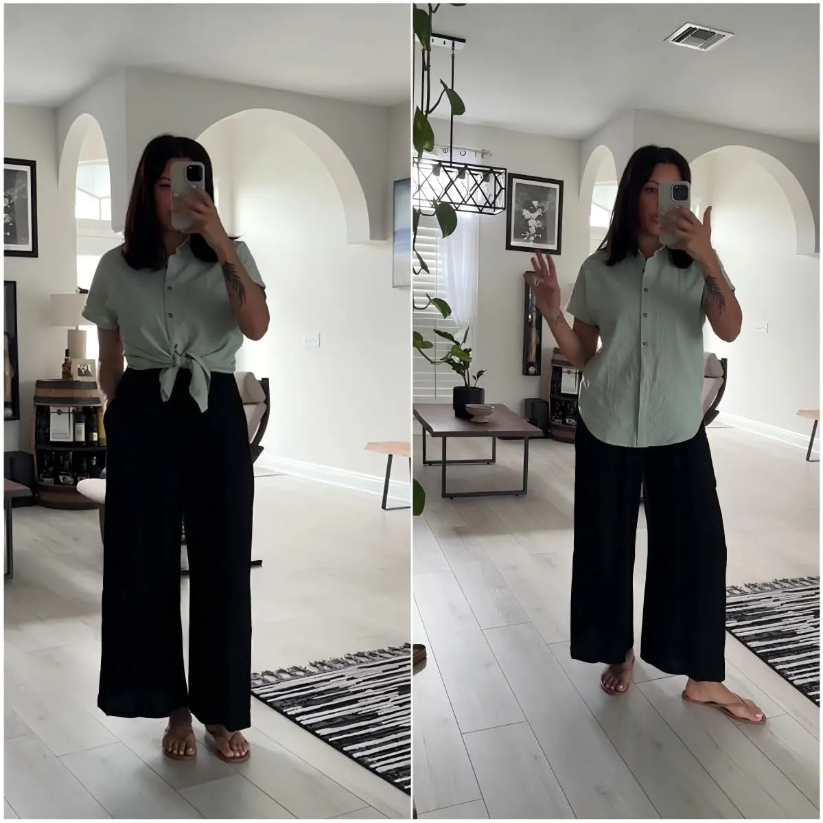 HOTOUCH Women Linen Shirts Button Down Cotton Short Sleeve Blouses V Neck Collared Button-up Gauze Tops S-3XL