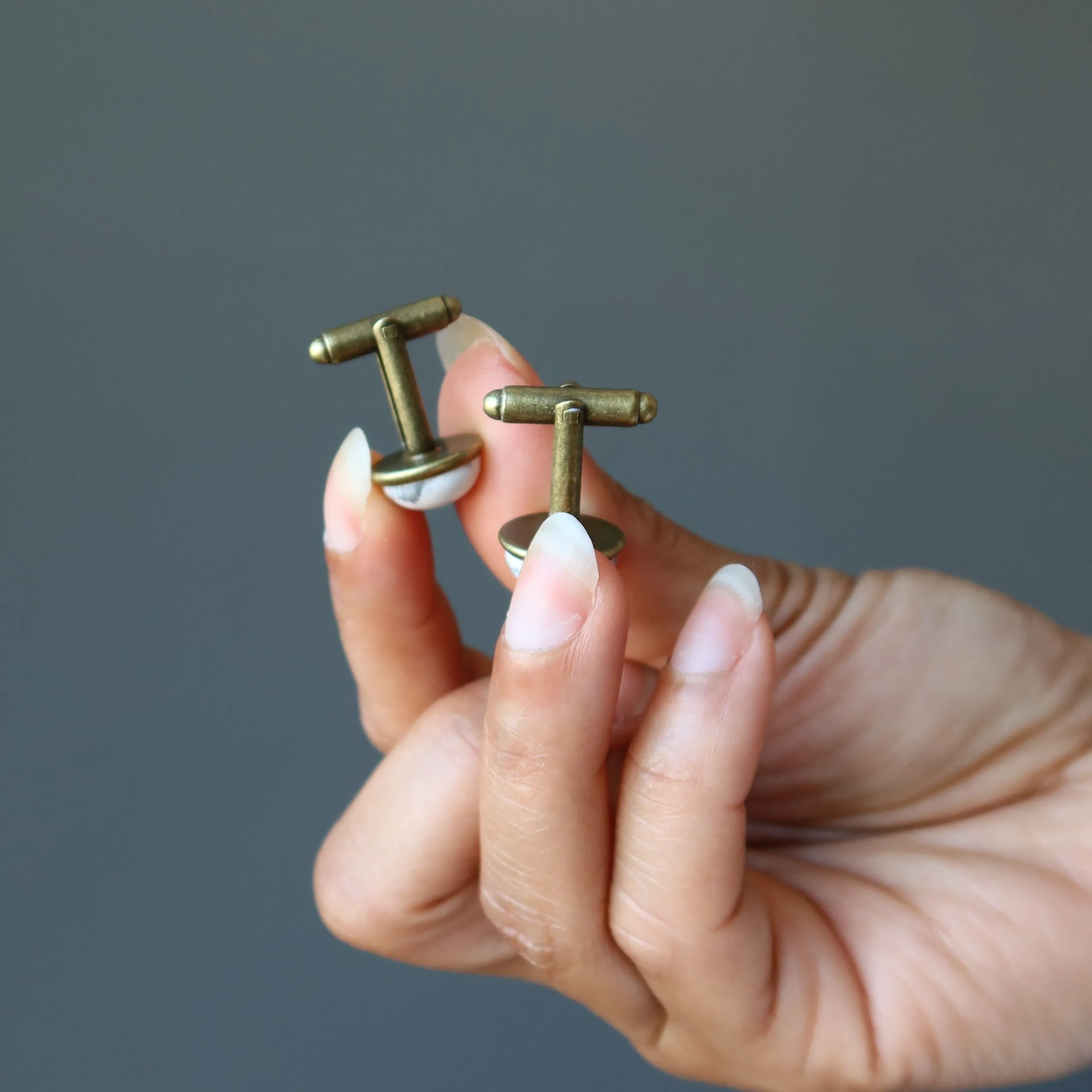 Howlite Cufflinks Nostalgic Beauty White Gems in Antique Bronze