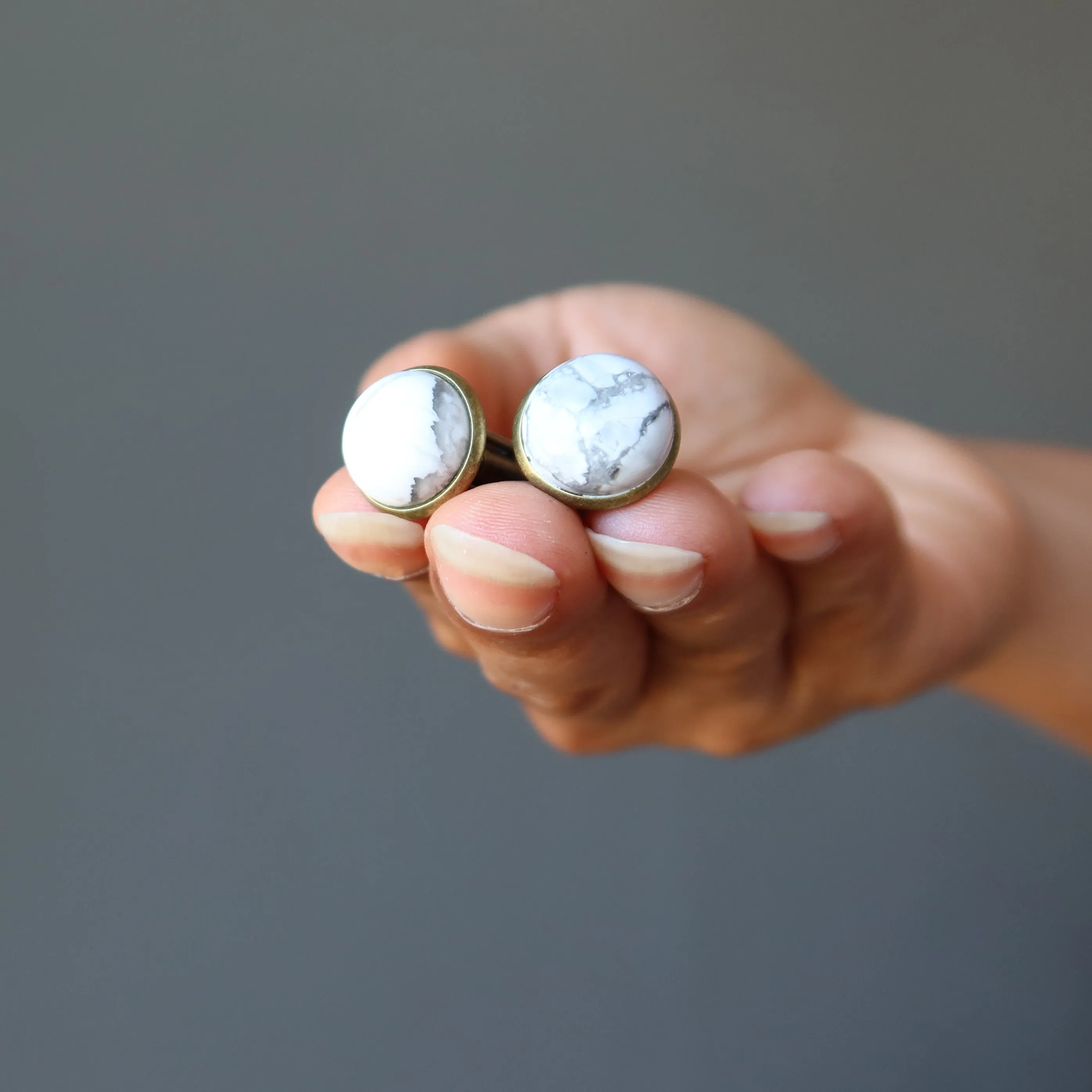 Howlite Cufflinks Nostalgic Beauty White Gems in Antique Bronze