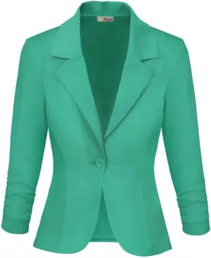Hybrid & Company Women's Lightweight Casual Work Office Stretch Ponte Cardigan Blazer Jacket Made in USA
