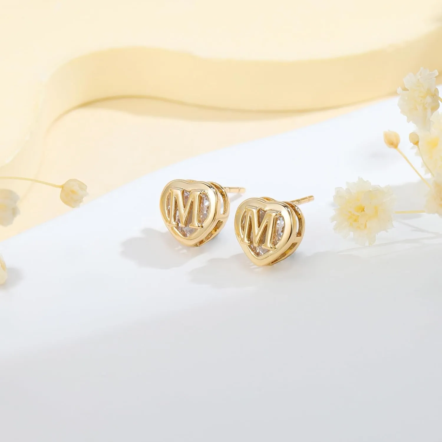IEFWELL Heart Stud Earrings for Girls Women, S925 Sterling Silver Studs Hypoallergenic Earrings CZ Heart Earrings Initial Earrings for Teen Girls Kids Jewelry for Girls Gifts