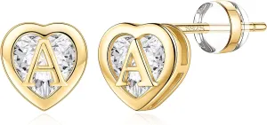 IEFWELL Heart Stud Earrings for Girls Women, S925 Sterling Silver Studs Hypoallergenic Earrings CZ Heart Earrings Initial Earrings for Teen Girls Kids Jewelry for Girls Gifts