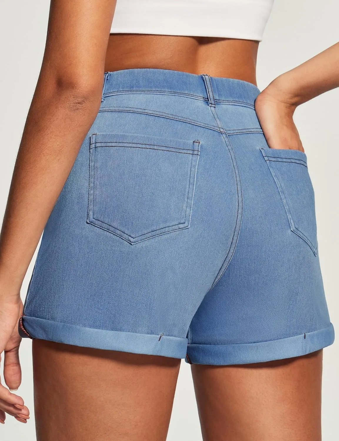IUGA Stretchy Jorts Women Pull On Jean Shorts Womens High Waisted Folded Hem Denim Shorts Summer Casual with Pockets