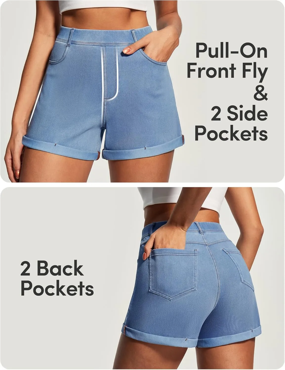 IUGA Stretchy Jorts Women Pull On Jean Shorts Womens High Waisted Folded Hem Denim Shorts Summer Casual with Pockets
