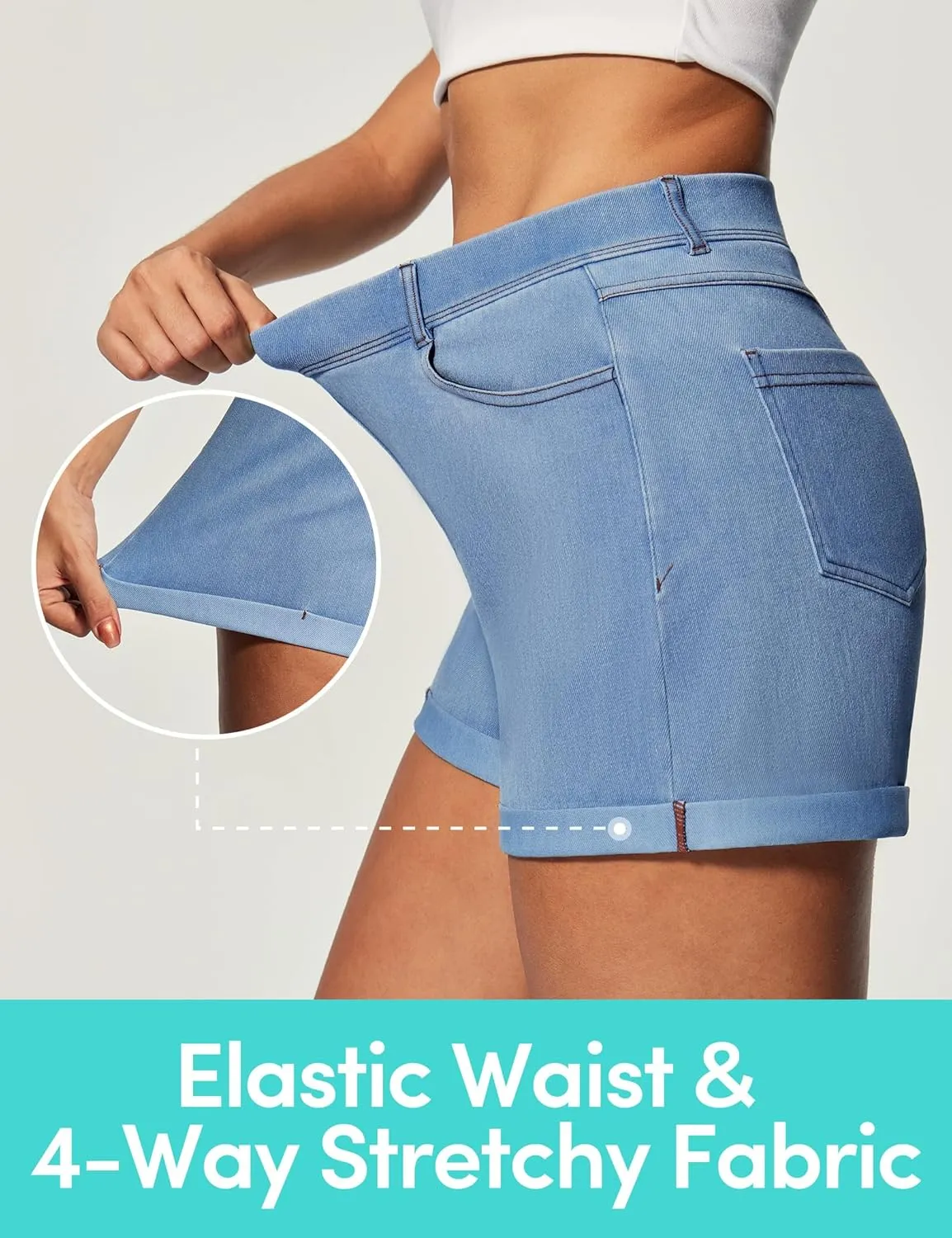 IUGA Stretchy Jorts Women Pull On Jean Shorts Womens High Waisted Folded Hem Denim Shorts Summer Casual with Pockets