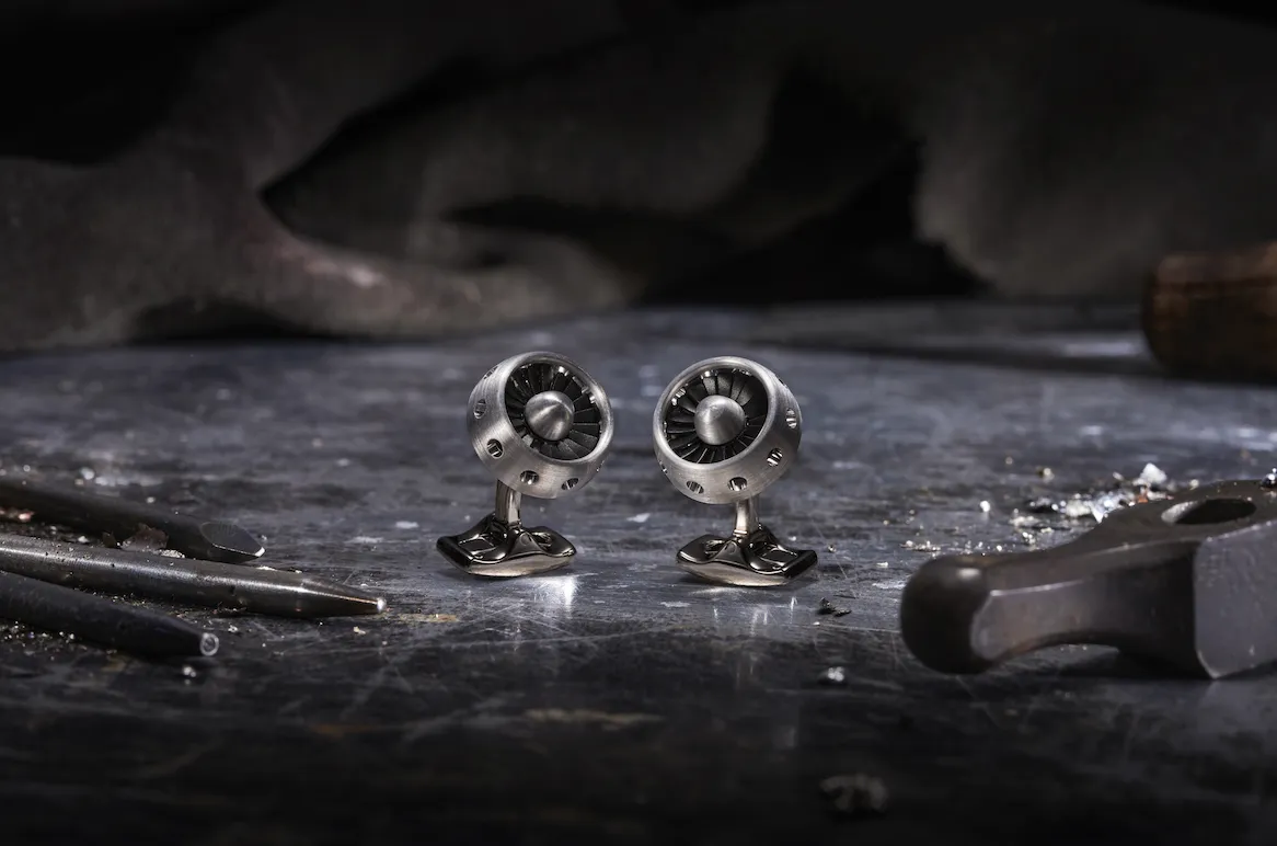 Jet Turbine Engine Cufflinks Brushed Aluminium