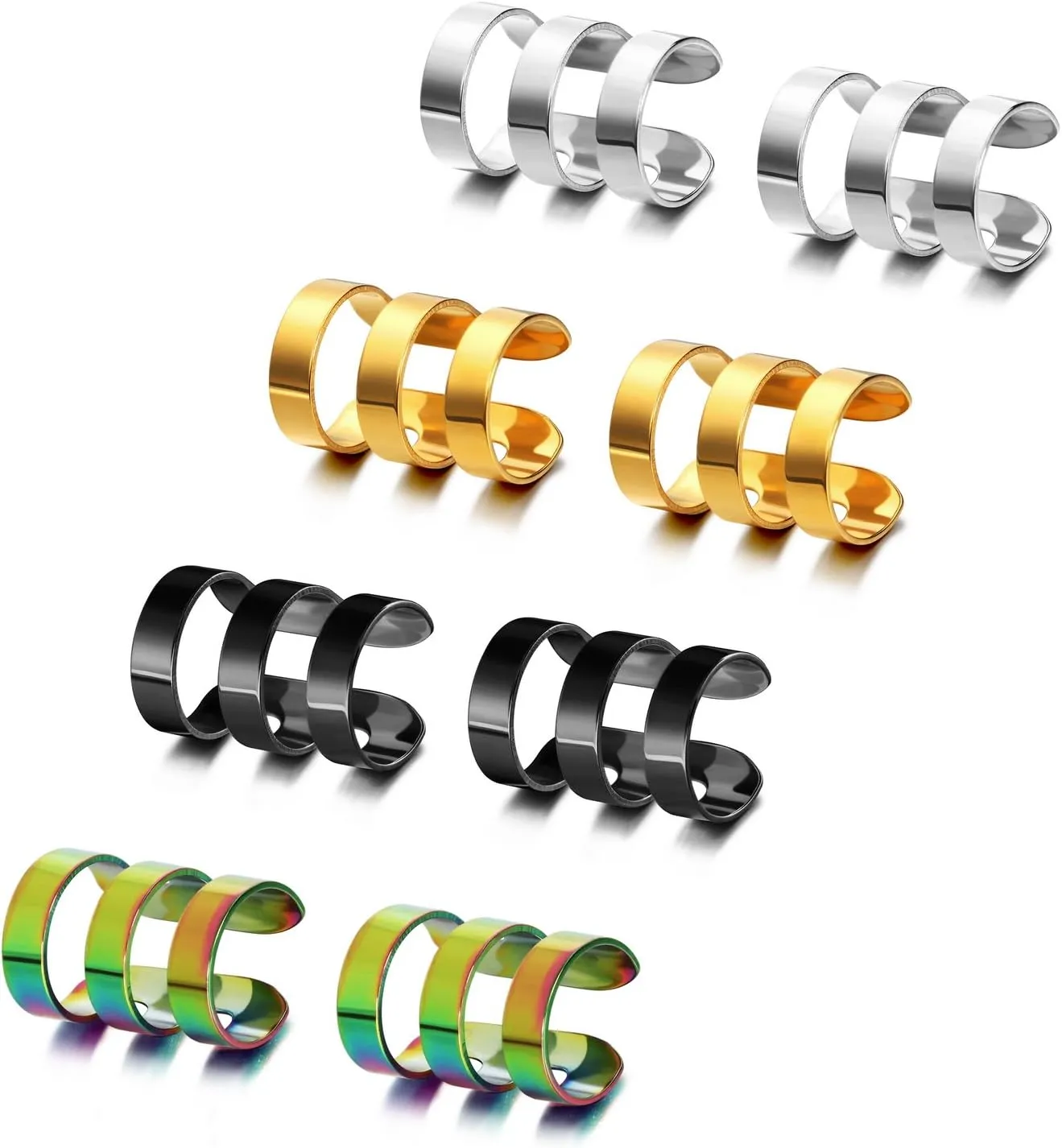 JewelrieShop Earcuffs for Men Stainless Steel Clip on Cartilage Helix Ear Cuffs Non-Piercing Punk Earrings Women