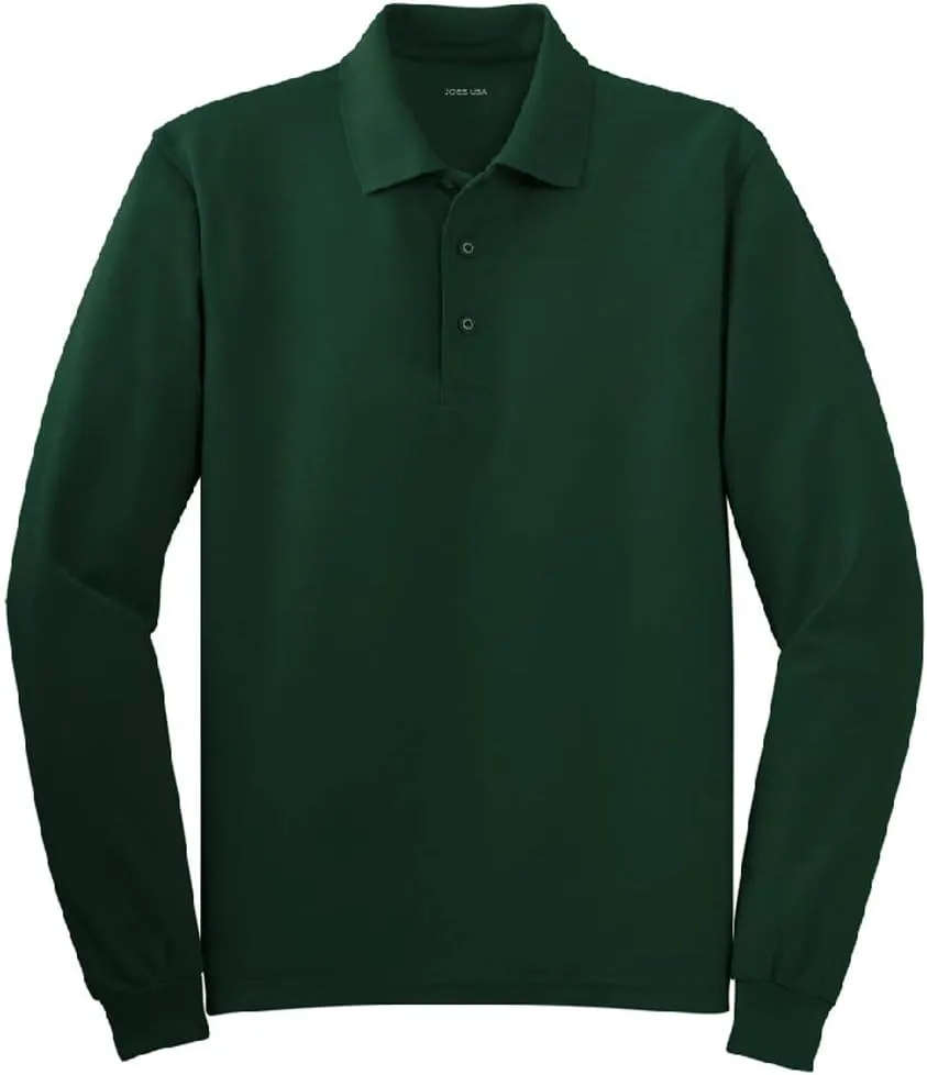 Joe's USA Mens Long Sleeve Polo Shirts in 9 Colors. Regular and Tall Sizes: XS-6XL