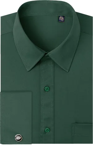 J.VER Men's French Cuff Dress Shirts Regular Fit Long Sleeve Spread Collar Metal Cufflink