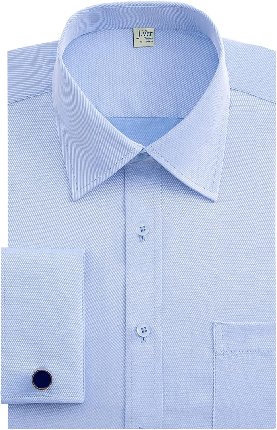 J.VER Men's French Cuff Dress Shirts Regular Fit Long Sleeve Spread Collar Metal Cufflink