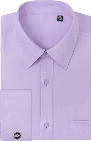 J.VER Men's French Cuff Dress Shirts Regular Fit Long Sleeve Spread Collar Metal Cufflink
