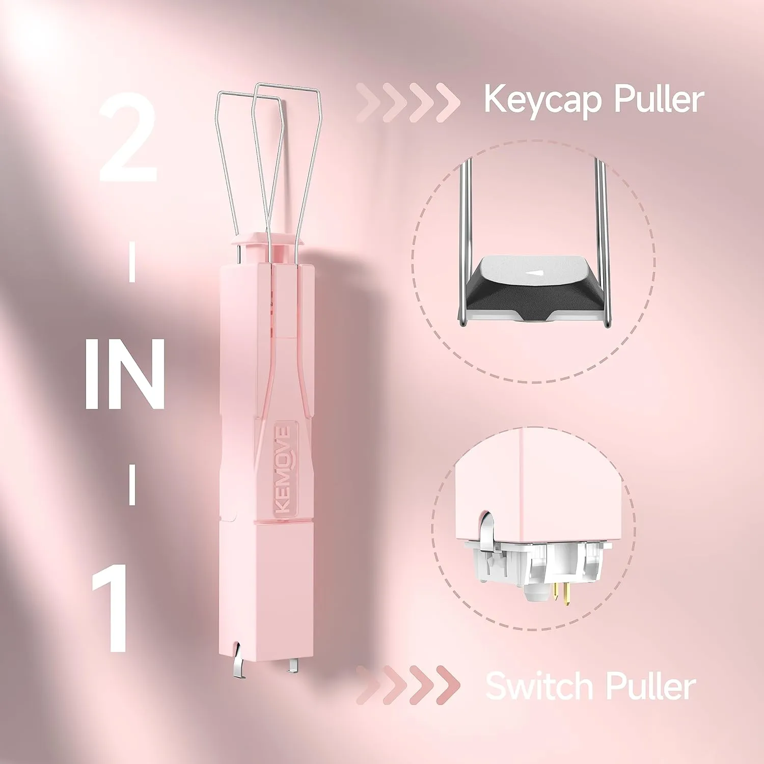 KEMOVE P10 2-in-1 Switch Puller Keycap Puller for Mechanical Keyboard, 304 Stainless Steel Key Switch Keycap Puller, Easily Remove and Replace Gaming Keyboard Switches and keycaps - Pink