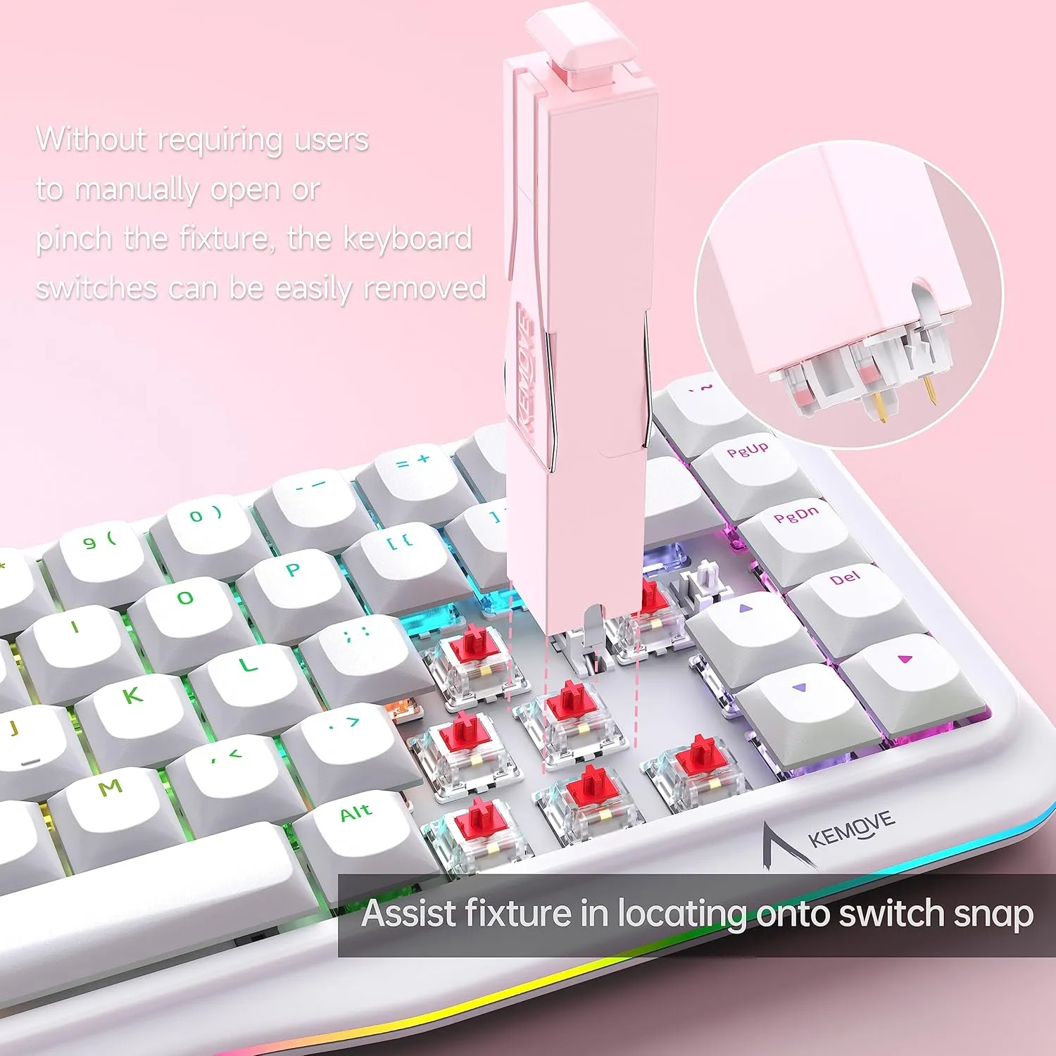 KEMOVE P10 2-in-1 Switch Puller Keycap Puller for Mechanical Keyboard, 304 Stainless Steel Key Switch Keycap Puller, Easily Remove and Replace Gaming Keyboard Switches and keycaps - Pink
