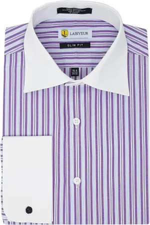Labiyeur Men's Slim Fit Spread Collar French Cuff Long Sleeve Formal Dress Shirt