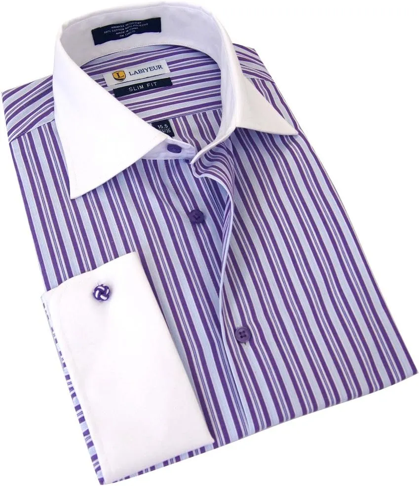 Labiyeur Men's Slim Fit Spread Collar French Cuff Long Sleeve Formal Dress Shirt