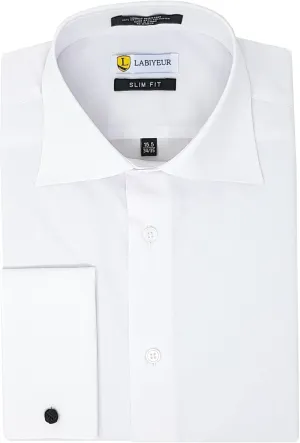 Labiyeur Men's Slim Fit Spread Collar French Cuff Long Sleeve Formal Dress Shirt