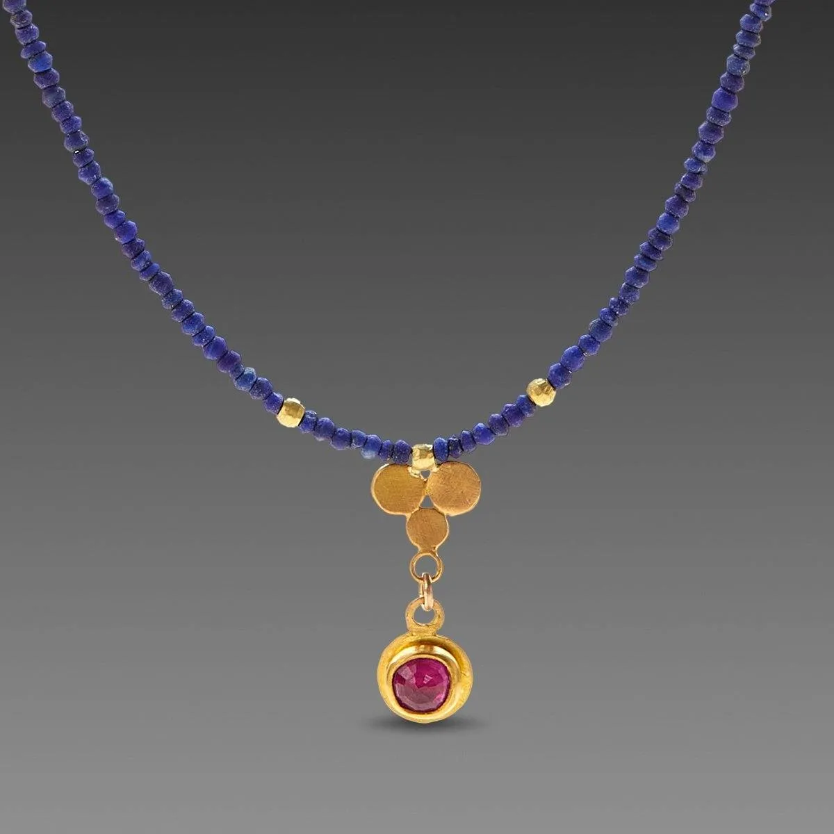 Lapis, Ruby and Gold Trio Necklace