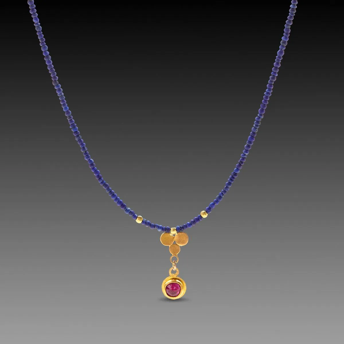Lapis, Ruby and Gold Trio Necklace