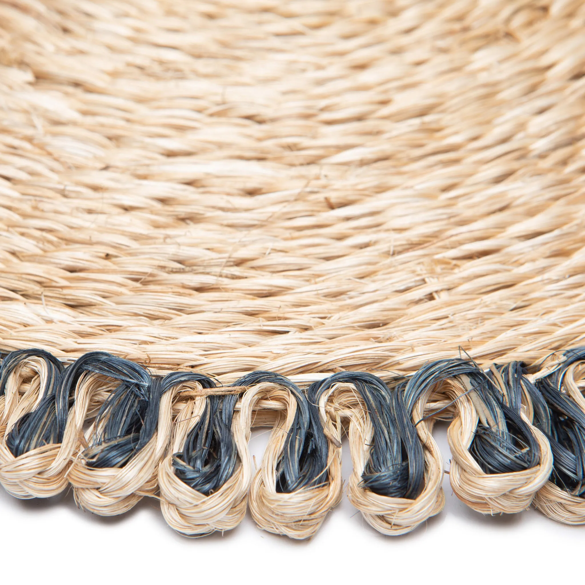 Loopy Abaca Natural & Navy 15" Round Placemats - Set of 4