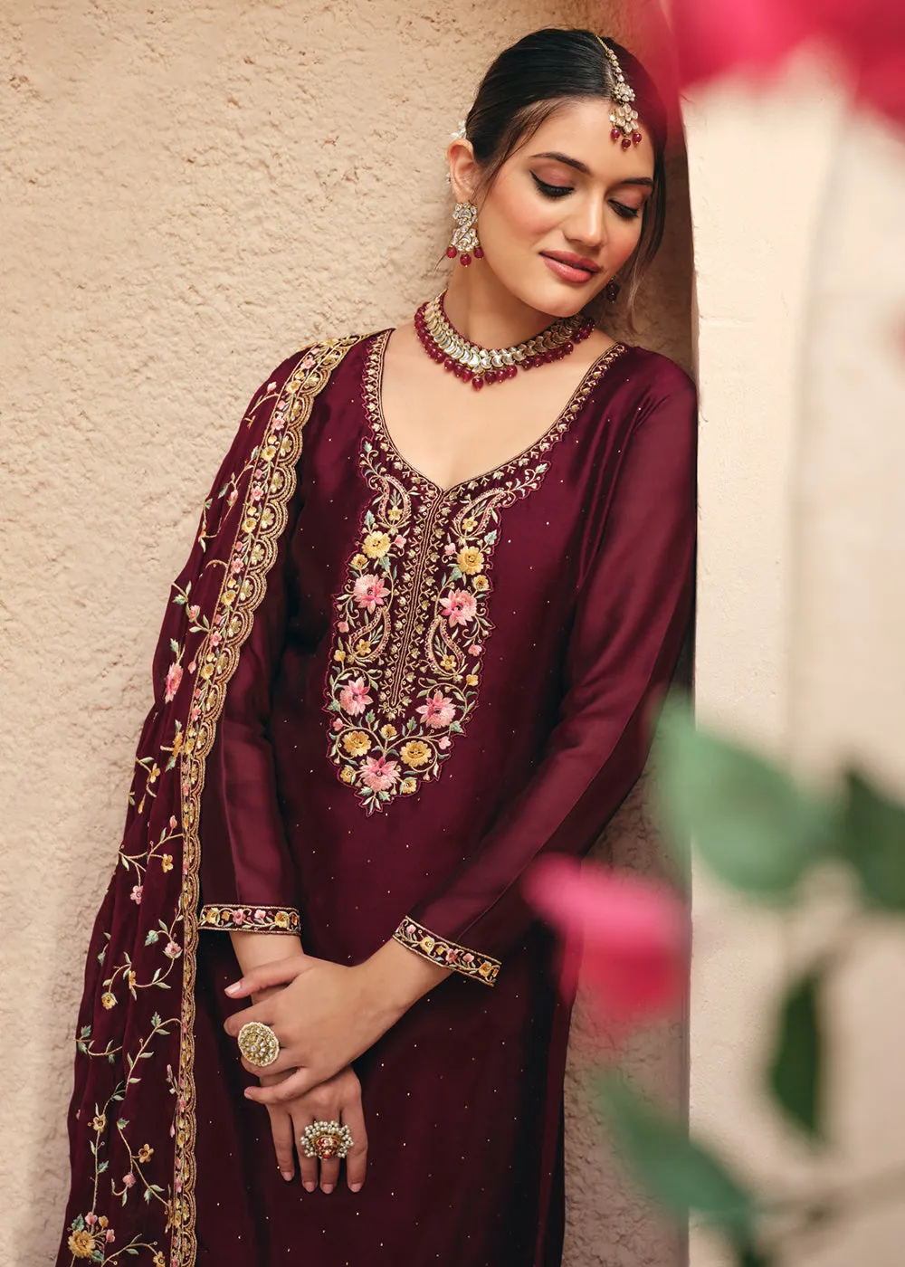 Maroon Swarovski Work & Embroidered Eid Wear Salwar Suit