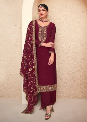 Maroon Swarovski Work & Embroidered Eid Wear Salwar Suit