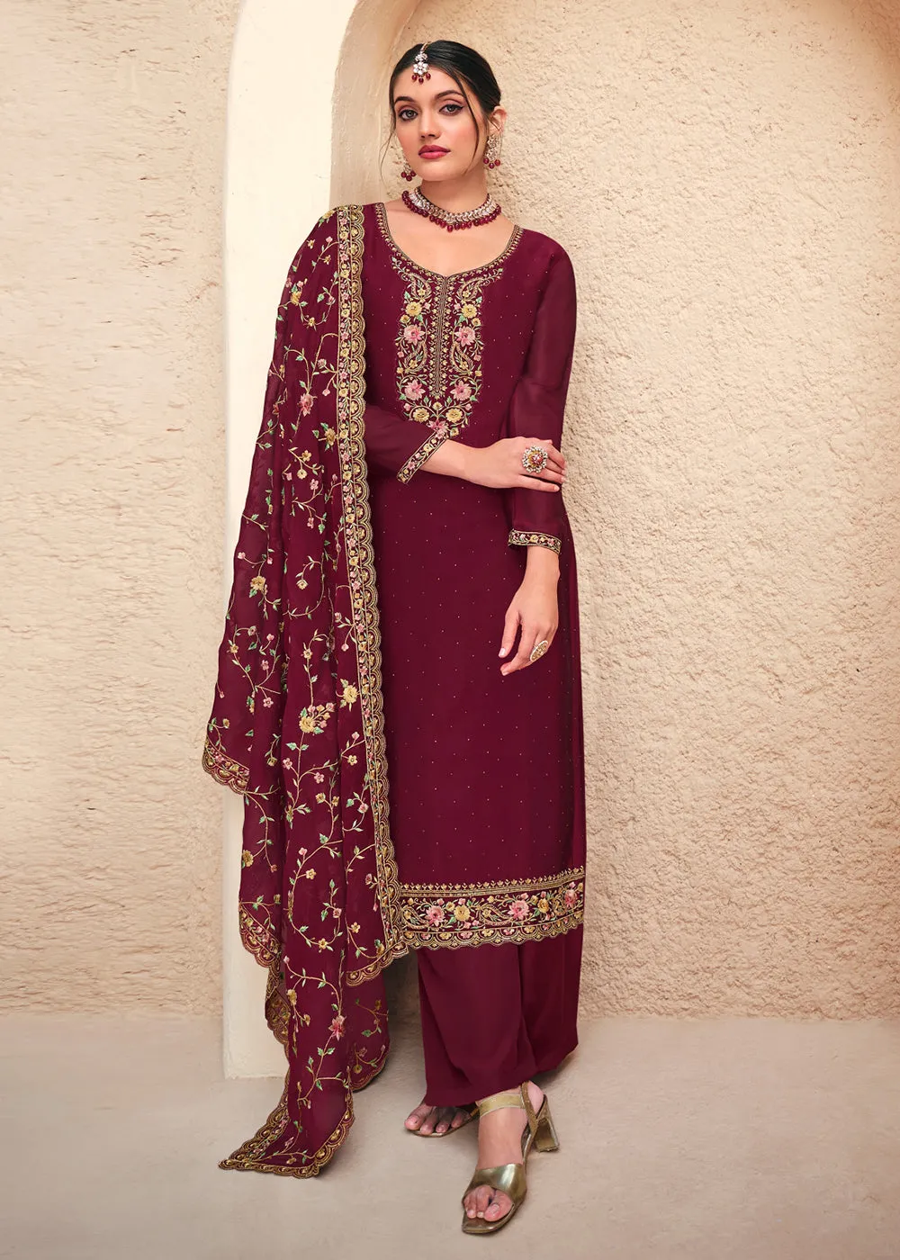 Maroon Swarovski Work & Embroidered Eid Wear Salwar Suit