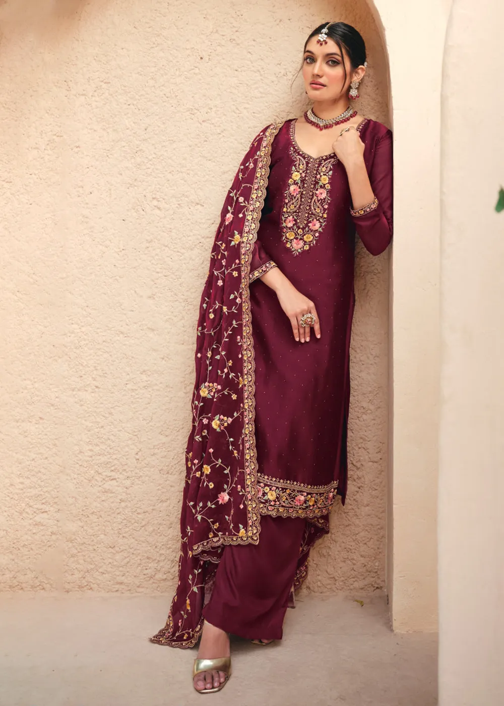 Maroon Swarovski Work & Embroidered Eid Wear Salwar Suit