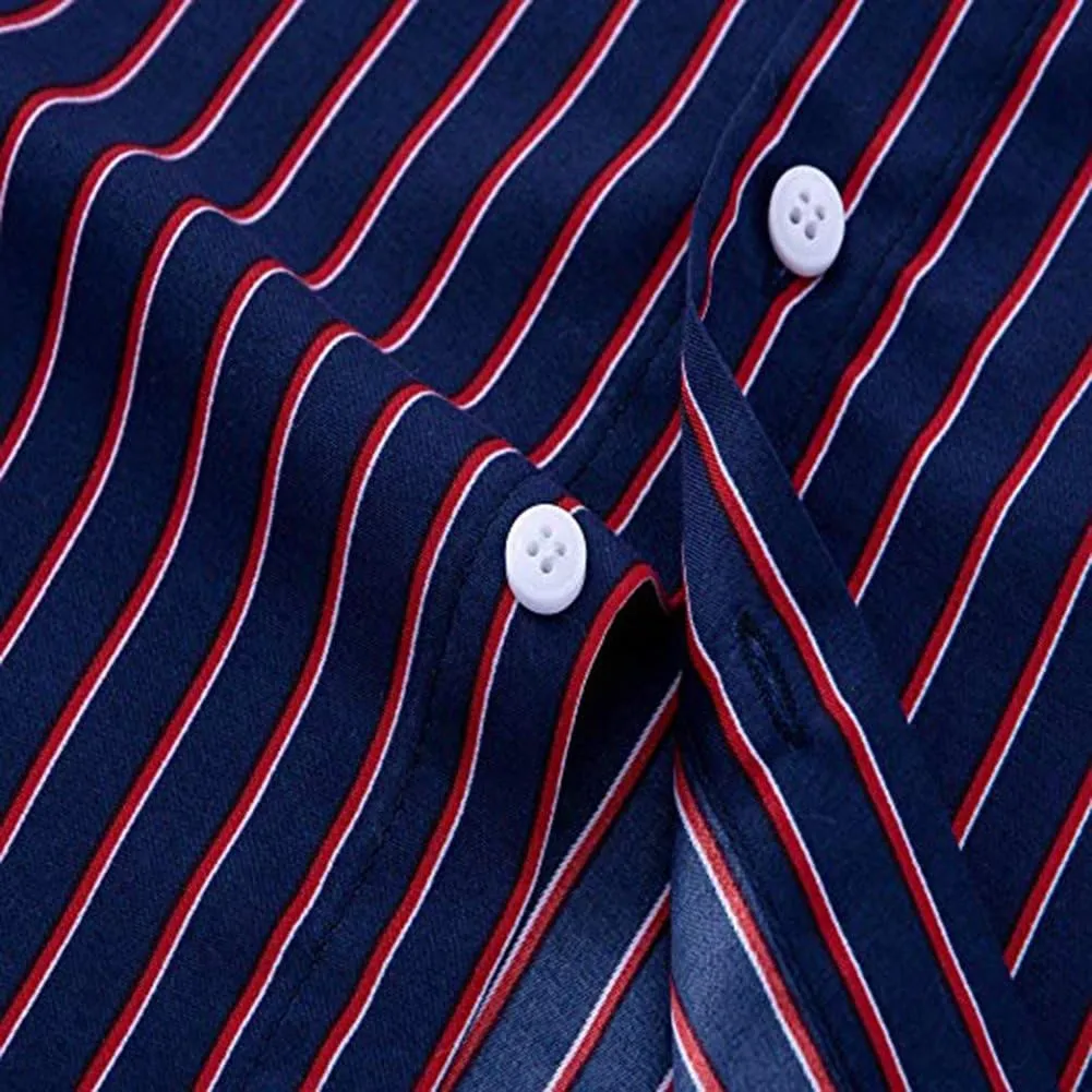 Men's Casual Business Vertical Striped Button Down Long Sleeve Dress Shirts