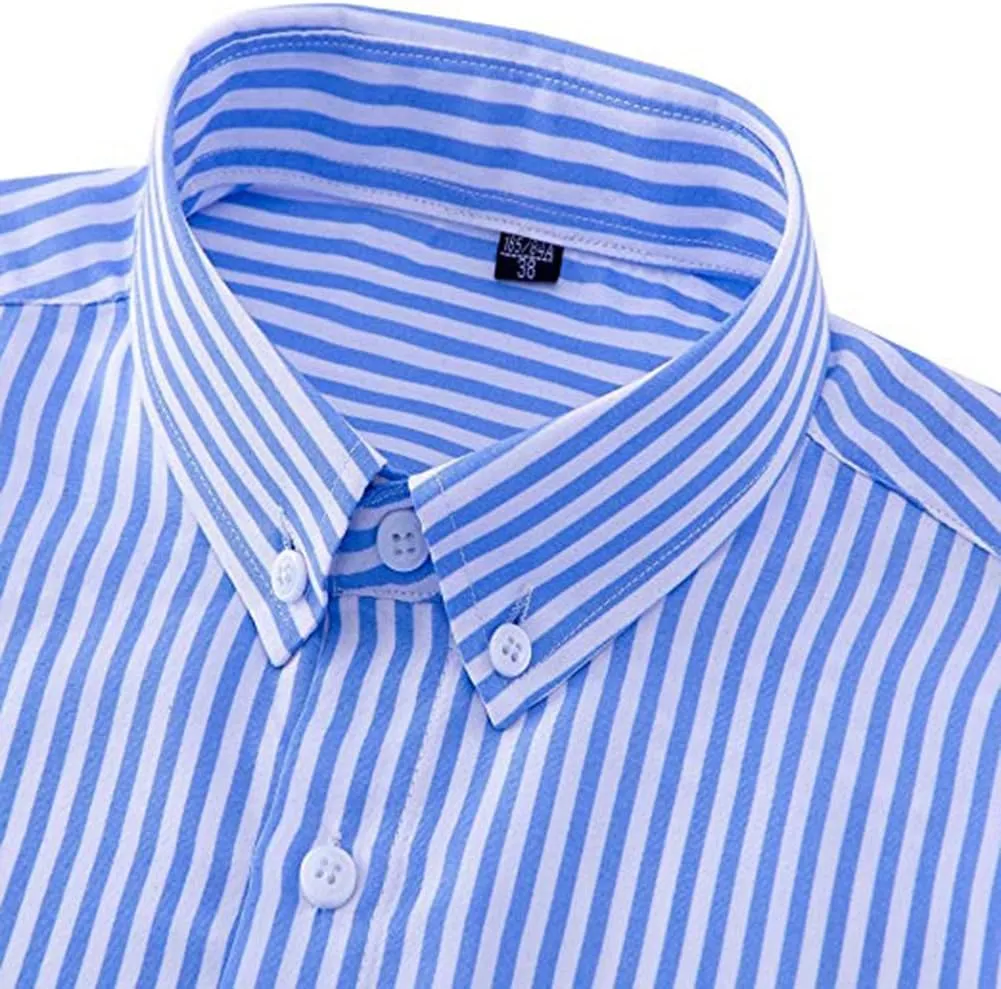 Men's Casual Business Vertical Striped Button Down Long Sleeve Dress Shirts