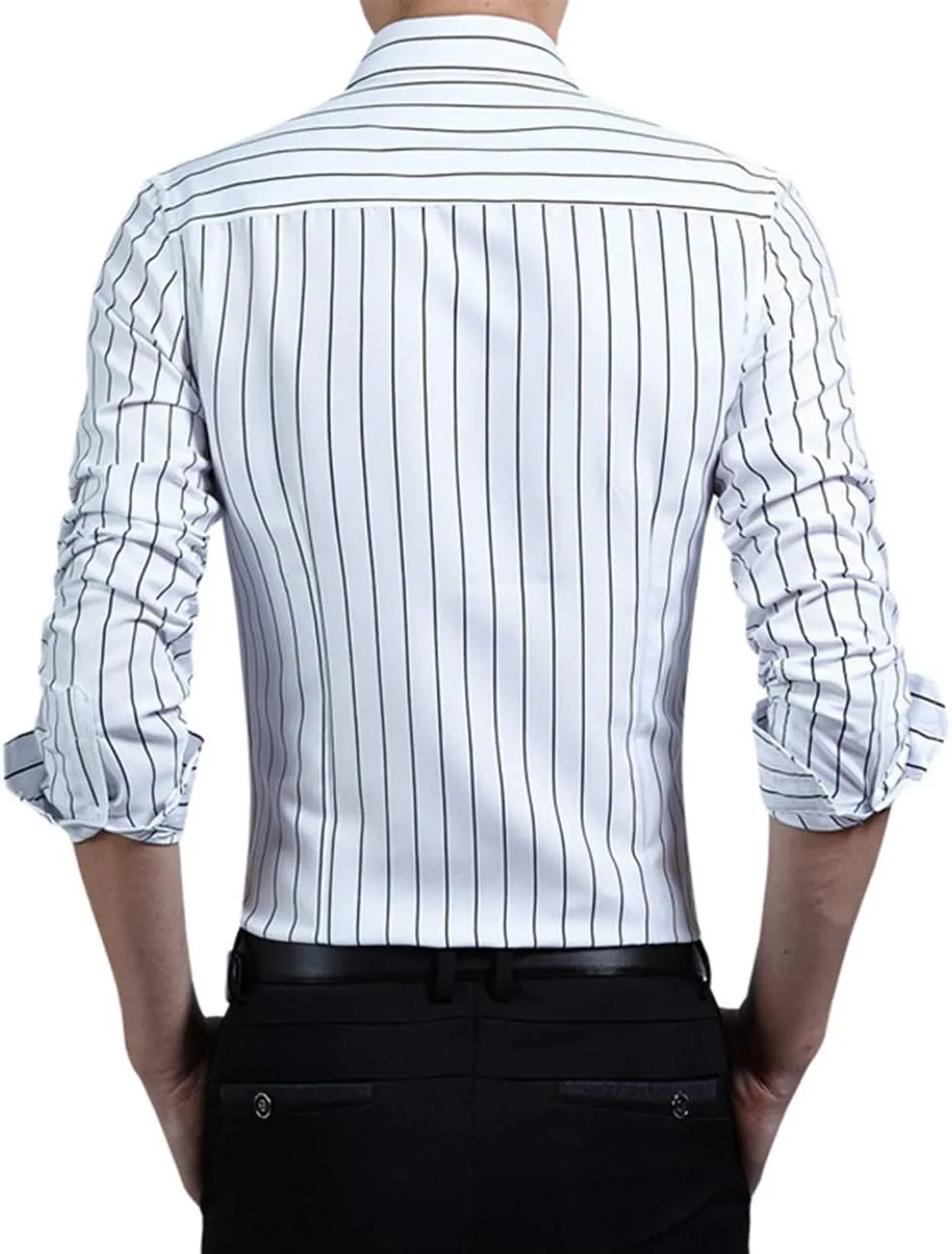 Men's Casual Business Vertical Striped Button Down Long Sleeve Dress Shirts