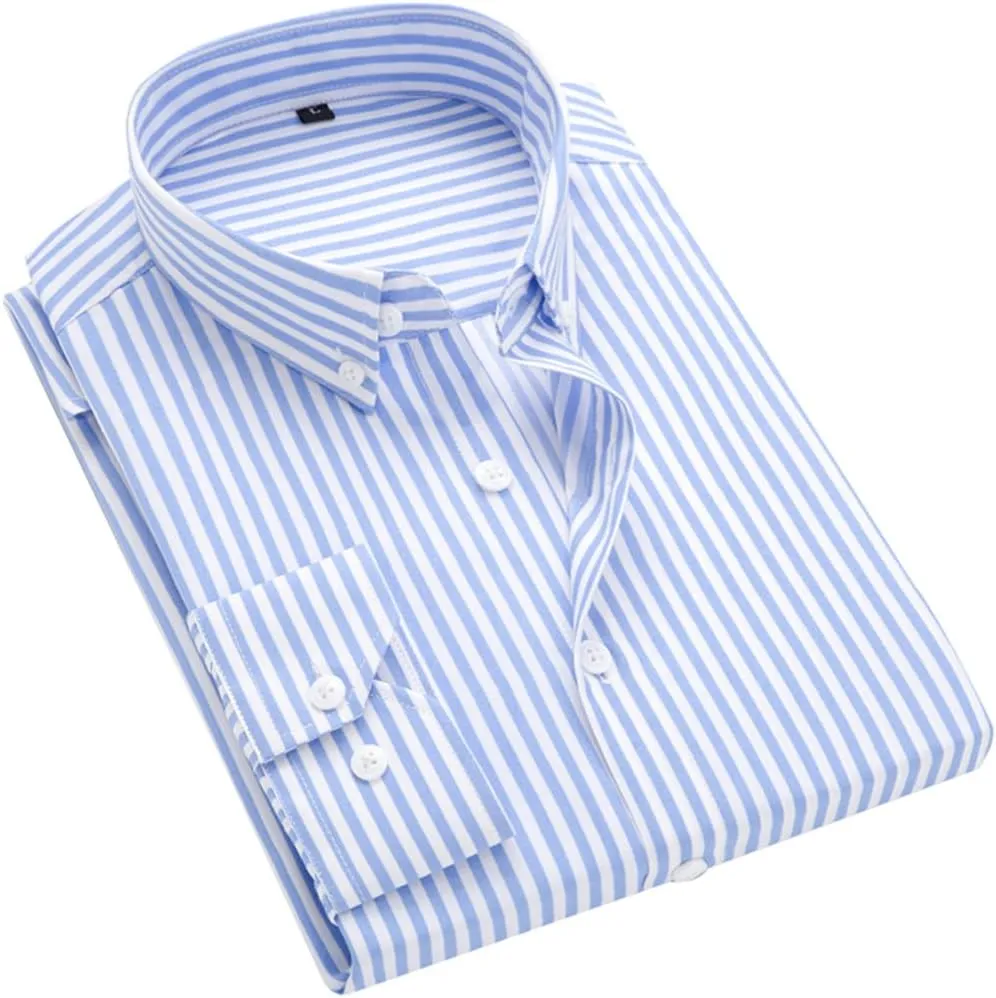Men's Casual Business Vertical Striped Button Down Long Sleeve Dress Shirts