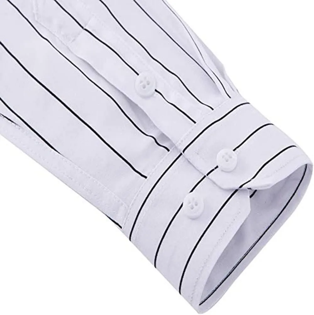 Men's Casual Business Vertical Striped Button Down Long Sleeve Dress Shirts